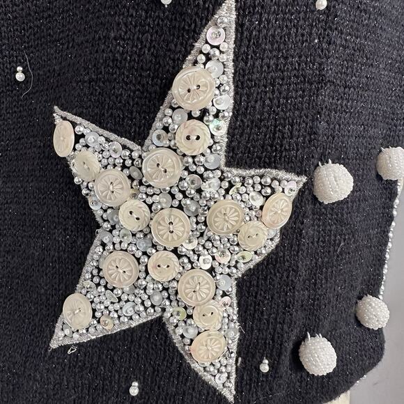 VTG 90s Bellepointe Holiday Sweater Vest Small Christmas Knit Cardigan Stars Top - Picture 8 of 10